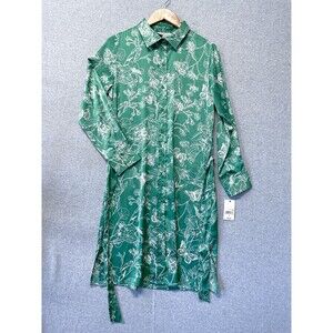 Ophelia Roe Floral Shirt Dress Button Front Long Sleeve Sash Tie Womens MEDIUM
